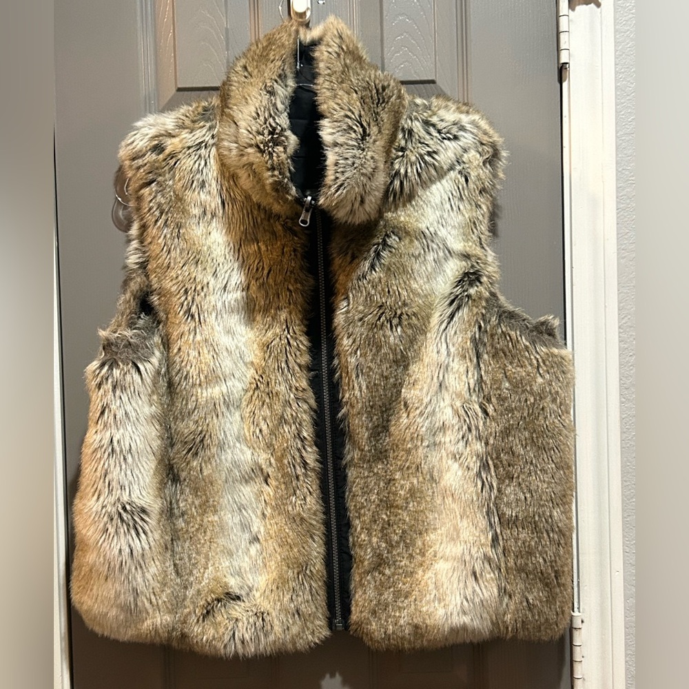 Weatherproof Black and Brown Faux Fur Vest